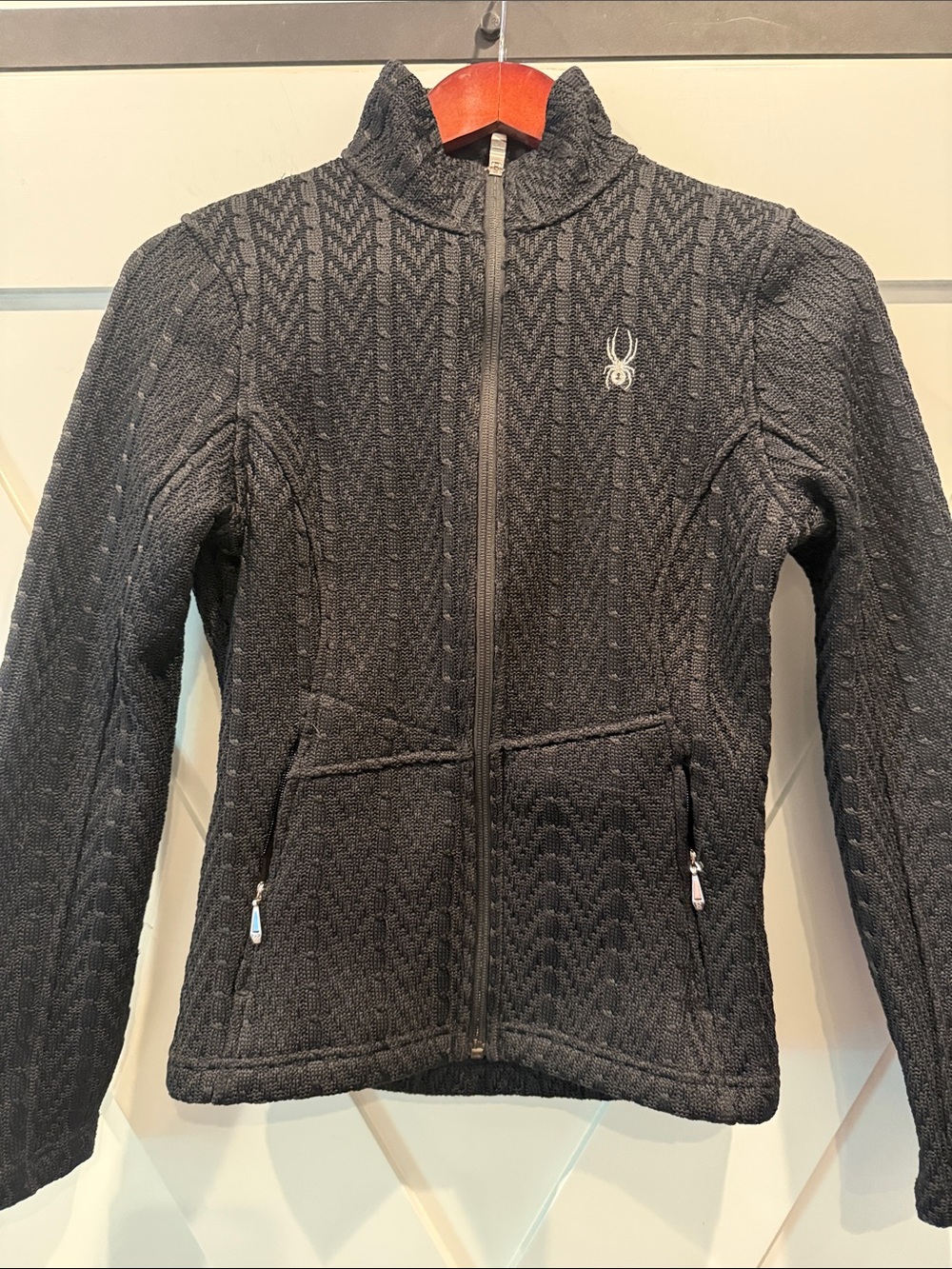 Spyder Women's Black Cable-Knit Full Zip Cardigan